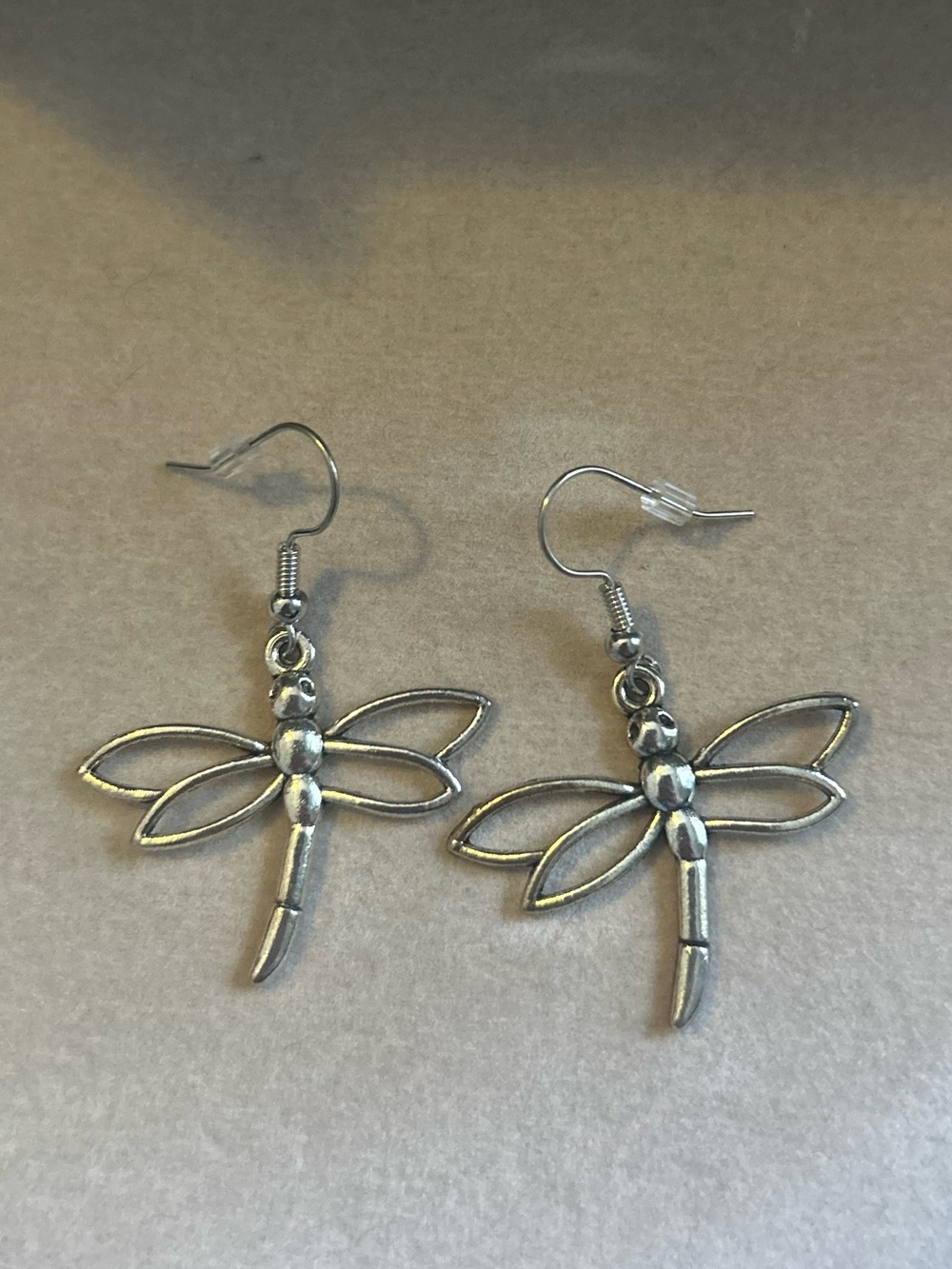 Silver Dragonfly Dangle Earrings - Handmade